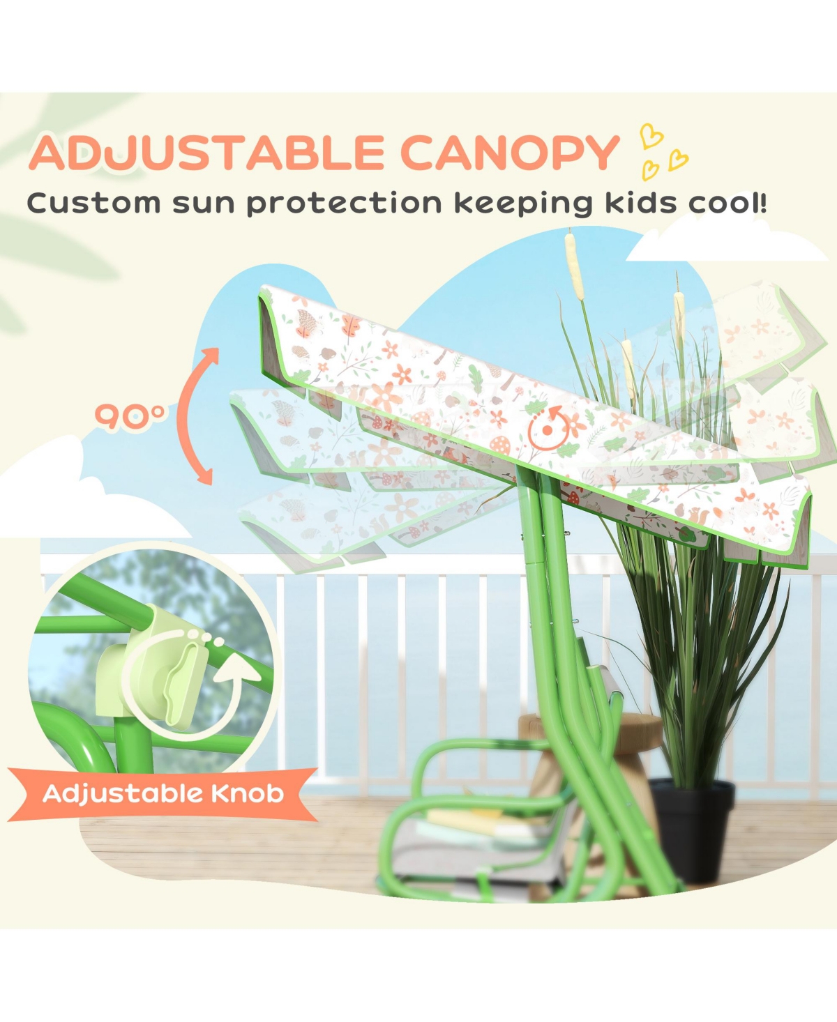 Qaba Kids Patio Swing, 2-Seater Outdoor Porch Swing Chair