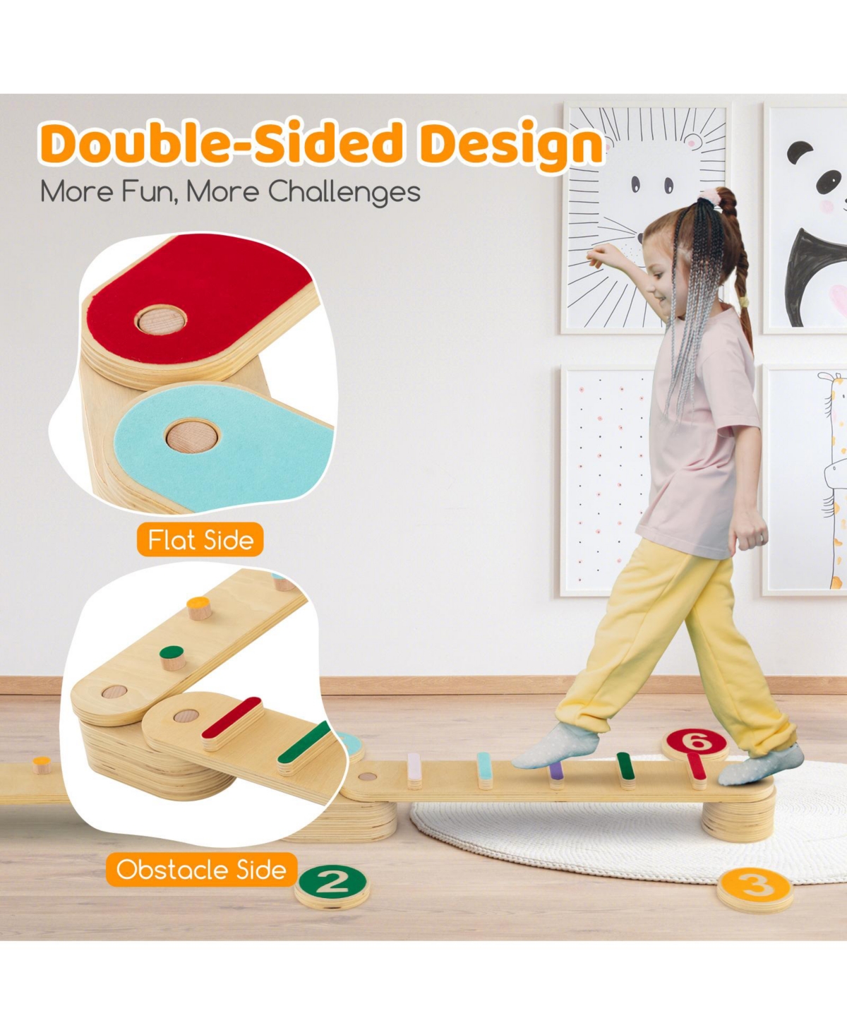 Mecale Montessori Balance Beam Set Wooden Balance Boards with Stepping Stones
