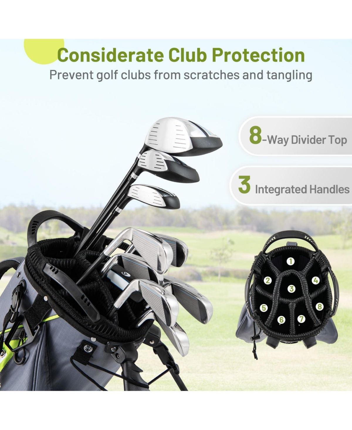Mecale Golf Stand Bag Lightweight Golf Bag with 8 Way Top Dividers and 5 Zippered Pockets