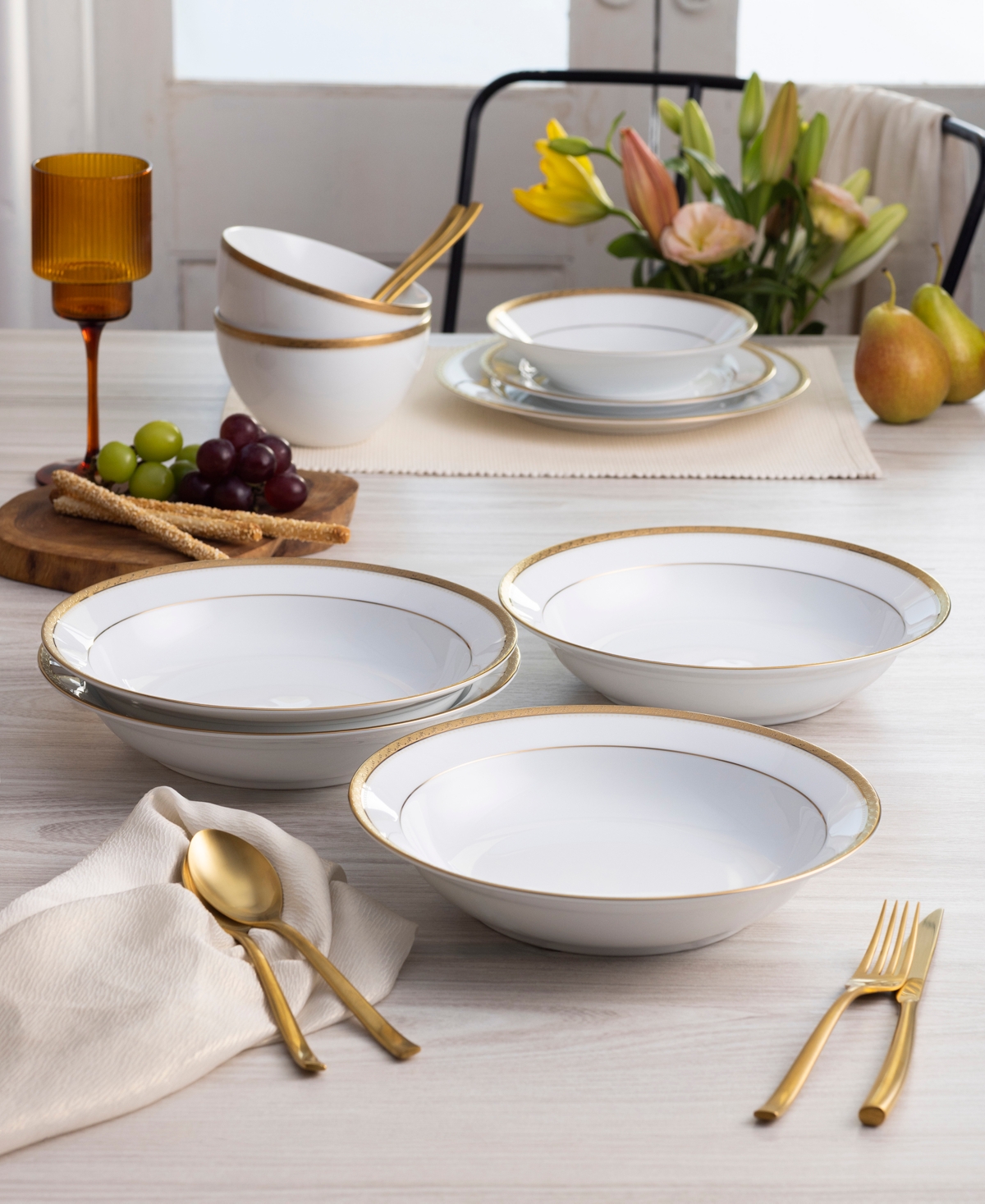 Noritake Charlotta Rim Dinner Bowls, Set Of 4, Service For 4 In Gold