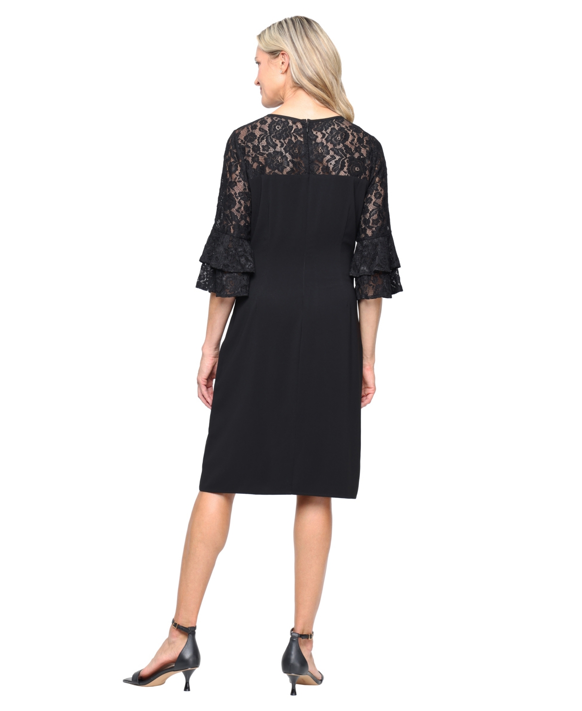 Sl Fashions Women's Crewneck Double Tier Bell Sleeve Dress