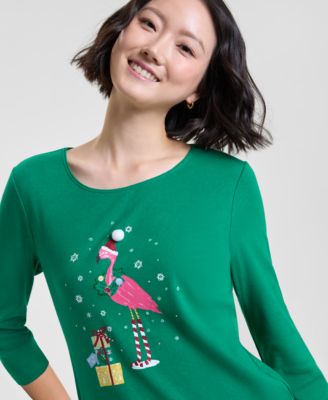 Petite Flamingo Print Top, Macy's Exclusive