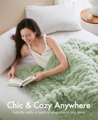 Ruched Reversible Faux-Fur Throw, 50" x 60"