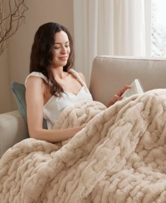 Ruched Reversible Faux-Fur Throw, 50" x 60"