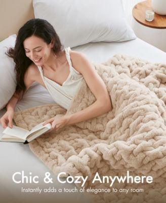 Ruched Reversible Faux-Fur Throw, 50" x 60"