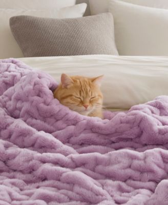 Ruched Reversible Faux-Fur Throw, 50" x 60"