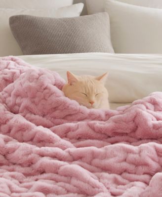 Ruched Reversible Faux-Fur Throw, 50" x 60"