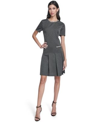 grey drop waist dress Sleeveless Belted Drop Waist Pleated Hem Mini Dress In Grey | EGO US