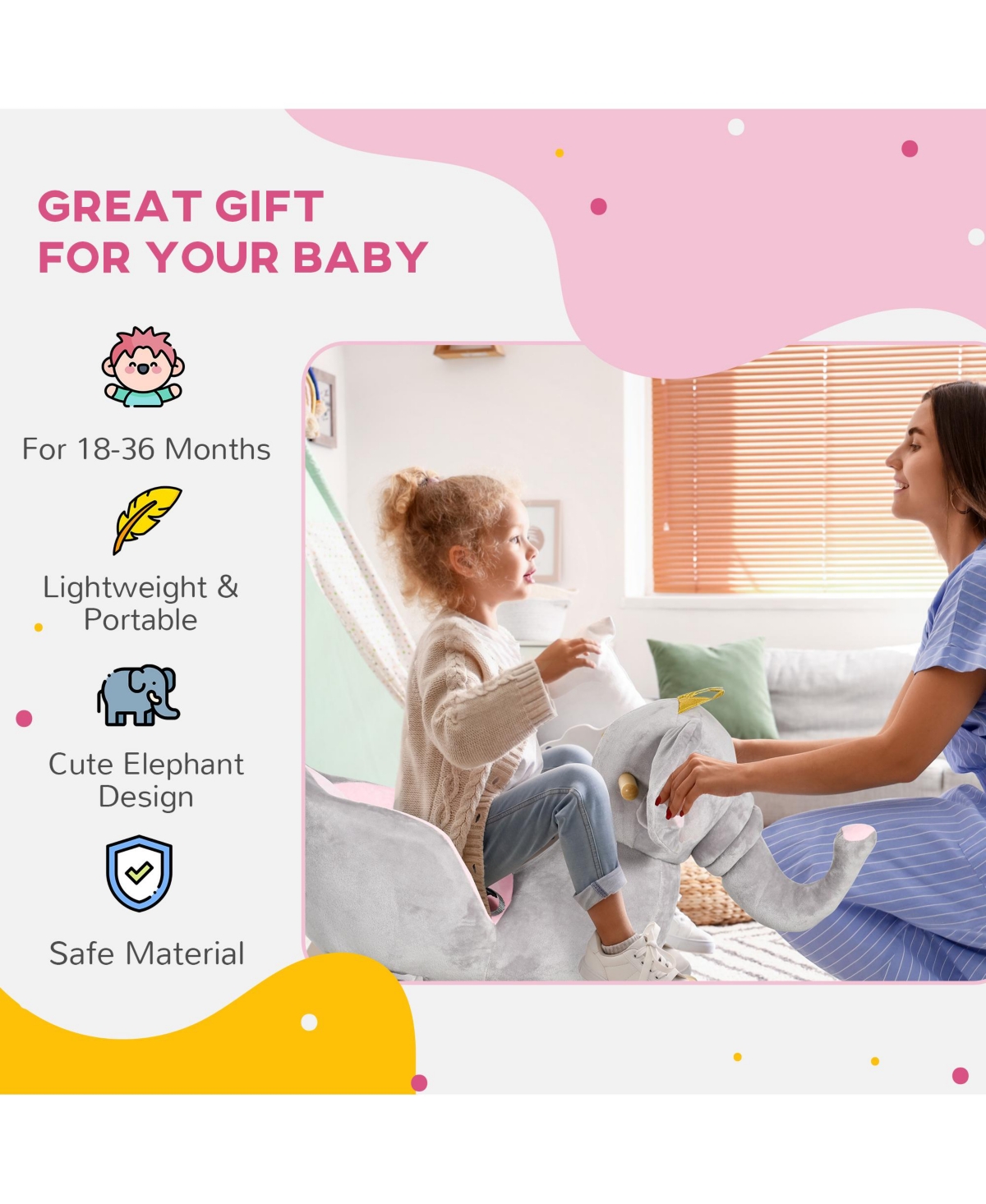 Qaba Baby Rocking Horse, Plush Animal Rocker w/ Realistic Sound, Pedals