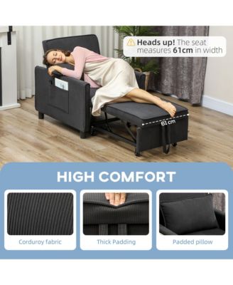 3-in-1 Convertible Chair Bed, Adjustable Sleeper Chair