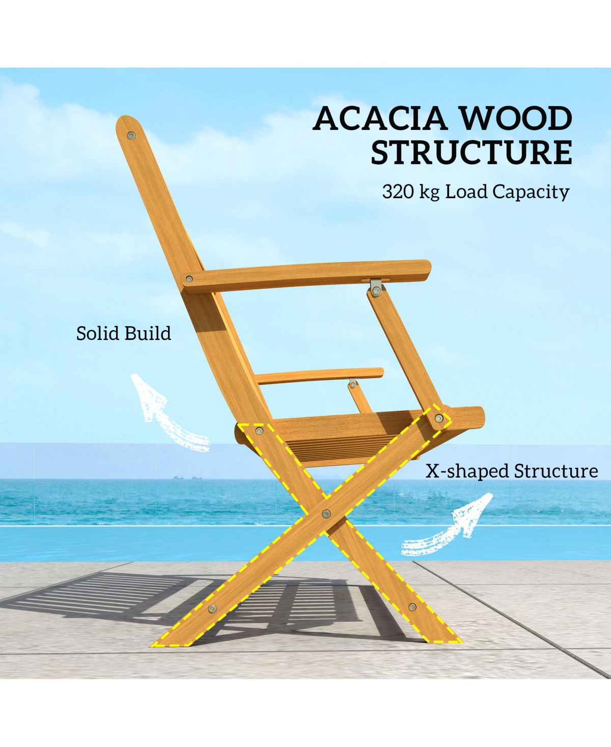 Outsunny Wood Outdoor Bench, 2-Person Foldable Patio Garden