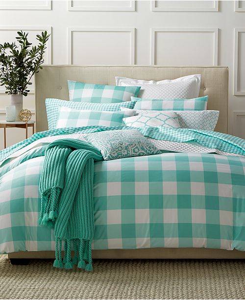 Charter Club Last Act Gingham Teal Full Queen Duvet Set Created