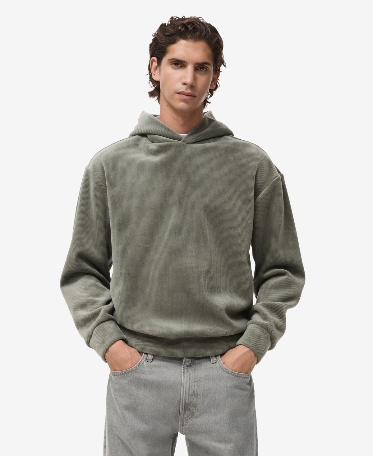 Mango Men's Corduroy Hooded Sweatshirt