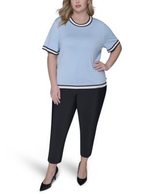 Women's Plus Size Crew Neck Short-Sleeve Sweater