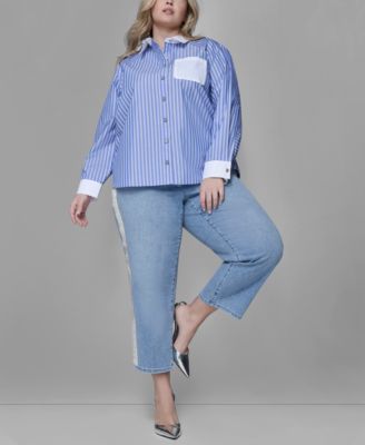 Women's Plus Size Long-Sleeve Stripe Shirt