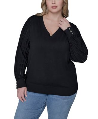 Women's Plus Size V-Neck Long-Sleeve Sweater