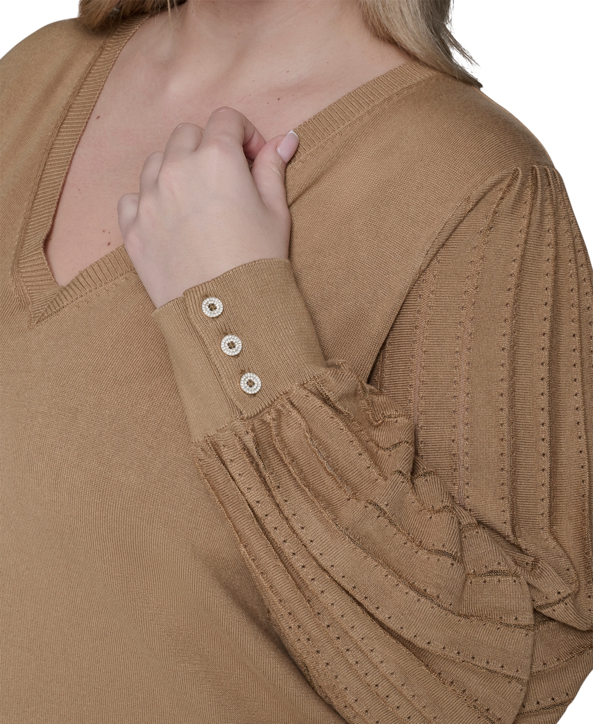Karl Lagerfeld Paris Plus V-Neck Long-Sleeve Sweater