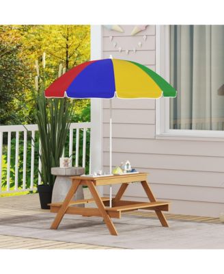 Kids Picnic Table, Wooden Outdoor Table & Bench Set with Umbrella