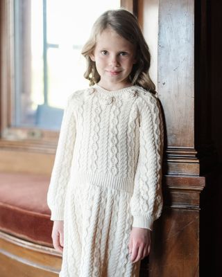 Toddler Girls Organic Rosette Detail Cable Knit Sweater Dress