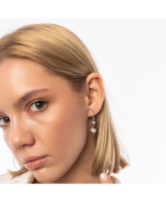 Sterling Silver Rhombus 3D Pearl Earrings