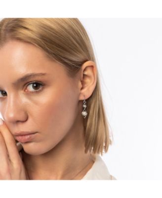 Sterling Silver Rhombus 3D Pearl Earrings