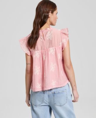 Women's Embroidered Flutter-Sleeve Top, Macy's Exclusive
