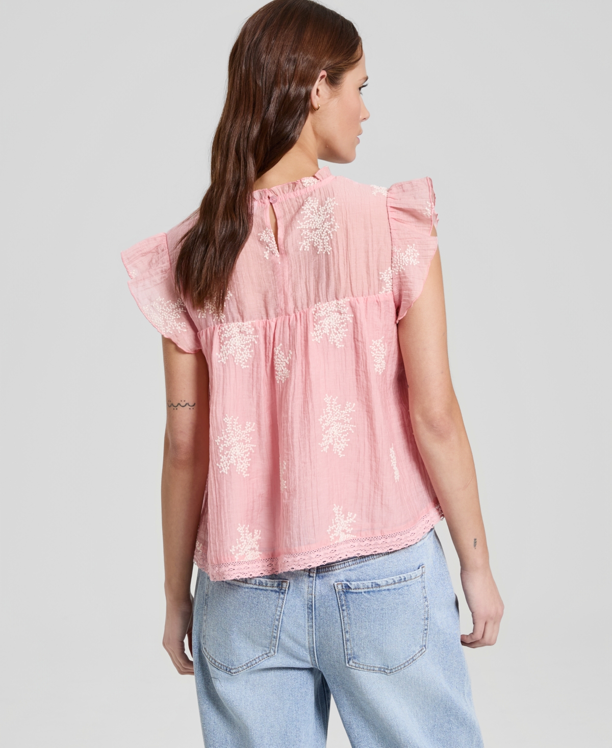 And Now This Women's Embroidered Flutter-Sleeve Top, Macy's Exclusive