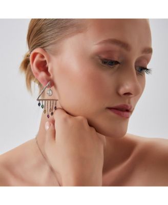 Colourful Rainbow Rain Drop Earrings in Sterling Silver