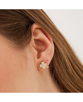Four Leaf Clover Sterling Silver Stud Earrings - White