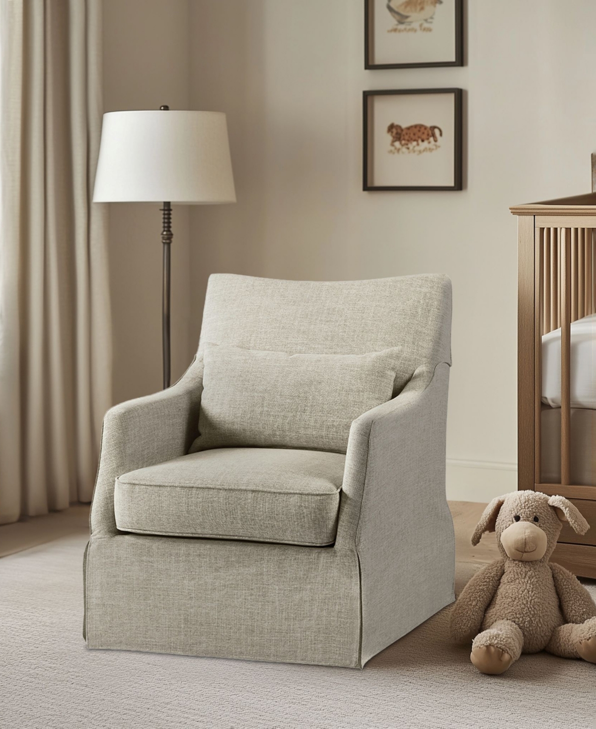 Martha Stewart Collection London 28"W Upholstered Skirted Swivel Armchair with Lumbar Pillow