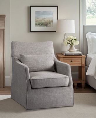 London 28"W Upholstered Skirted Swivel Armchair with Lumbar Pillow