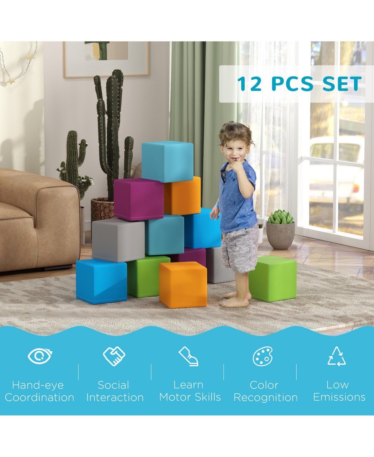 Soozier 12 Piece Soft Play Blocks Soft Foam Toy for Toddler, Contemporary