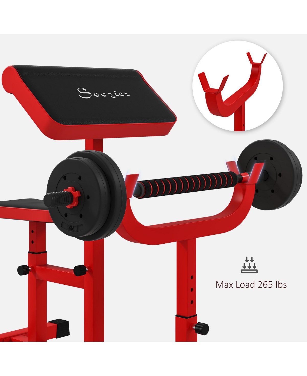 Soozier Preacher Curl Bench, Adjustable Bench for Home Gym,
