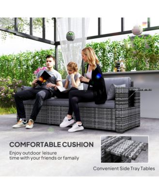3-Seat Wicker Sofa w/ Side Trays, Outdoor Patio Couch, Mixed