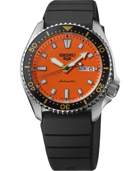 Мужские часы Seiko 5 Sports Black Silicone Watch, 42.5mm
