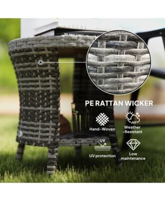 18" Wicker Table, 2-Tier Outdoor Side Table, Mixed