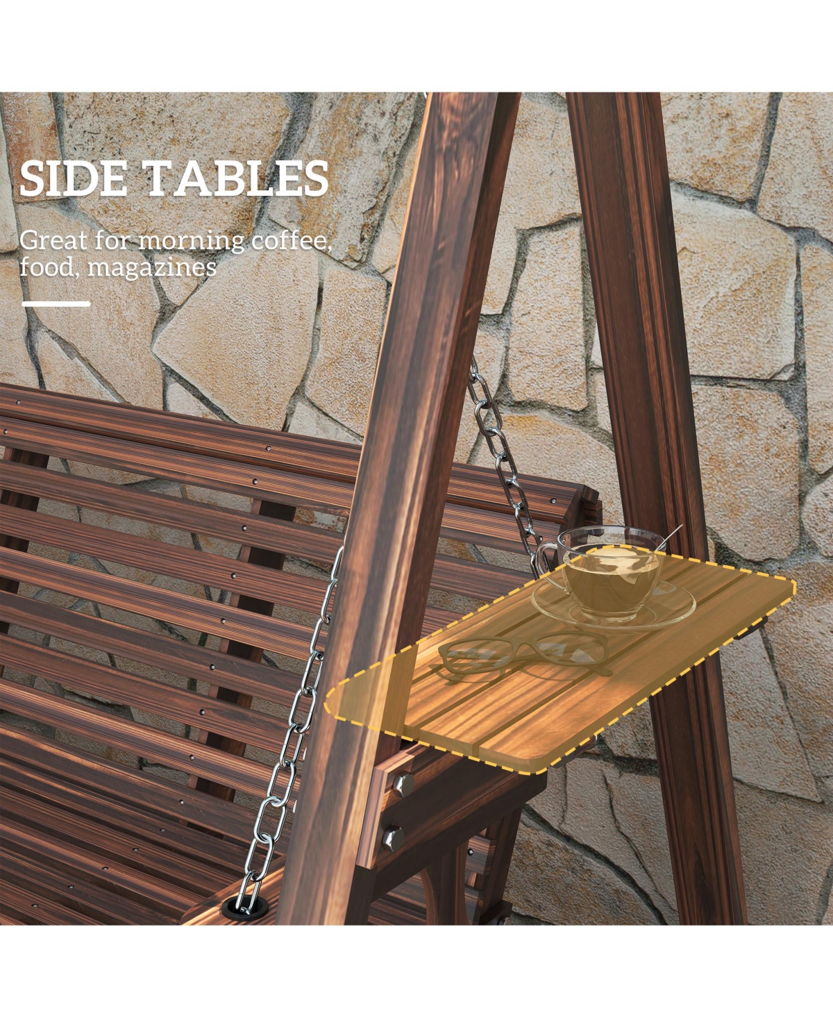 Outsunny 3 Seat Porch Swing with Sd and Side Tables,