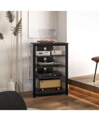 TV Sd with 4-Tier Storage Shelves and Steel Frame,