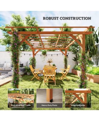 10' x 13' Outdoor Pergola, Wood Gazebo Grape Trellis,