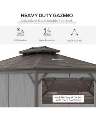 10' x 12' Metal Roof Hardtop Gazebo w/ Curtains & Netting,