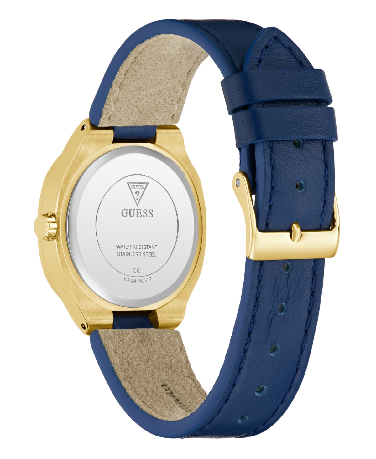 Guess Women's Gold-Tone Blue Leather Analog Watch, 32mm
