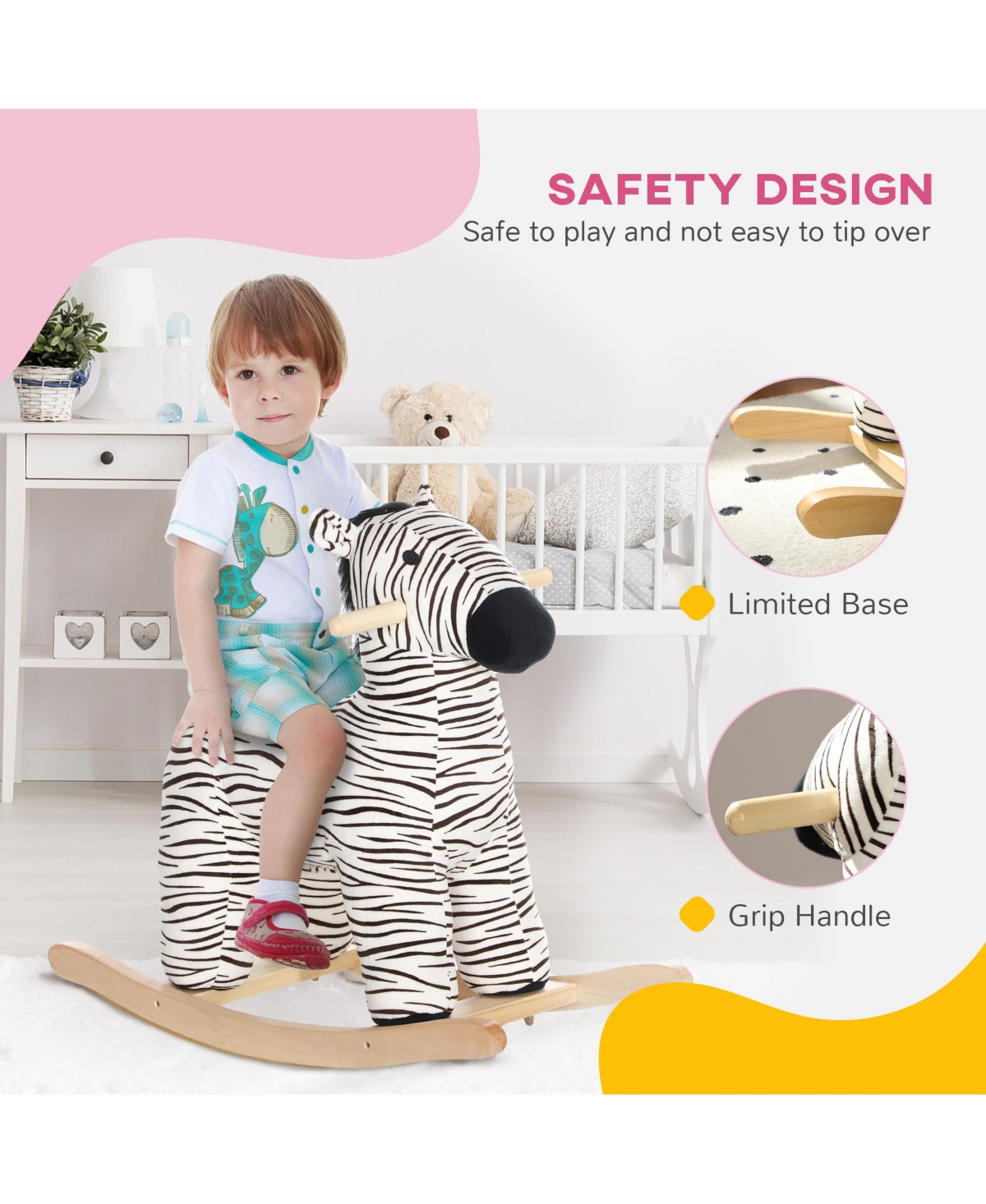 Qaba Kids Rocking Horse, Zebra Shaped Ride on Horse with Realistic Sound