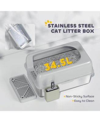 Stainless Steel Litter Box with High Sided for Anti-Urine Leakage