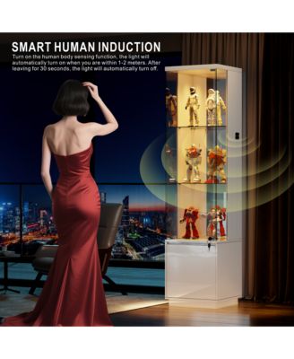69" Corner Display Cabinet with Glass Doors & Motion LED