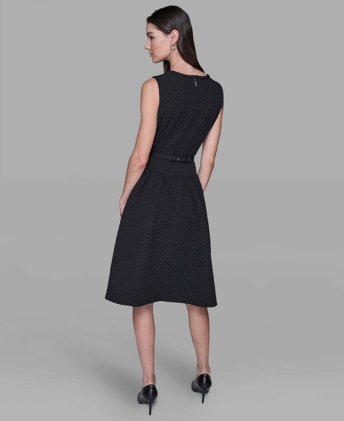 Karl Lagerfeld Women's Floral Crewneck Belted Midi Dress In Black