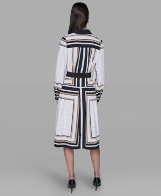 Women's Printed Crepe Collar Shirt Dress