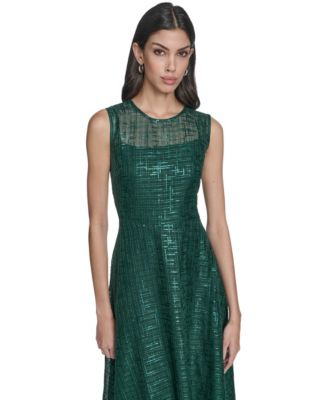 Women's Sequin Detail Crew Neck Fit and Flare Dress