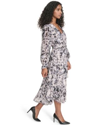 Women's Printed Tie Sleeve V-Neck Dress