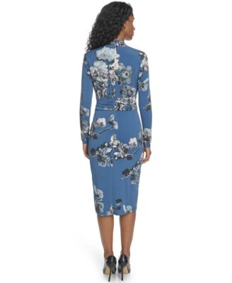 Women's Printed Surplice V-Neck Midi Dress