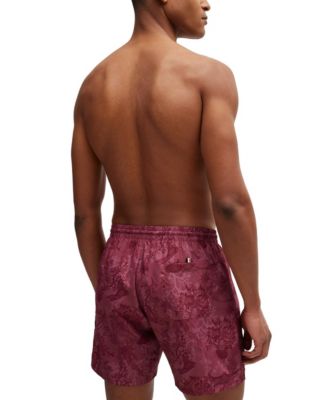 Men's Seasonal Print Logo-Badge Swim Shorts